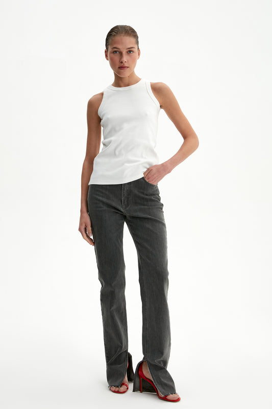 High-rise jeans with slits, grey
