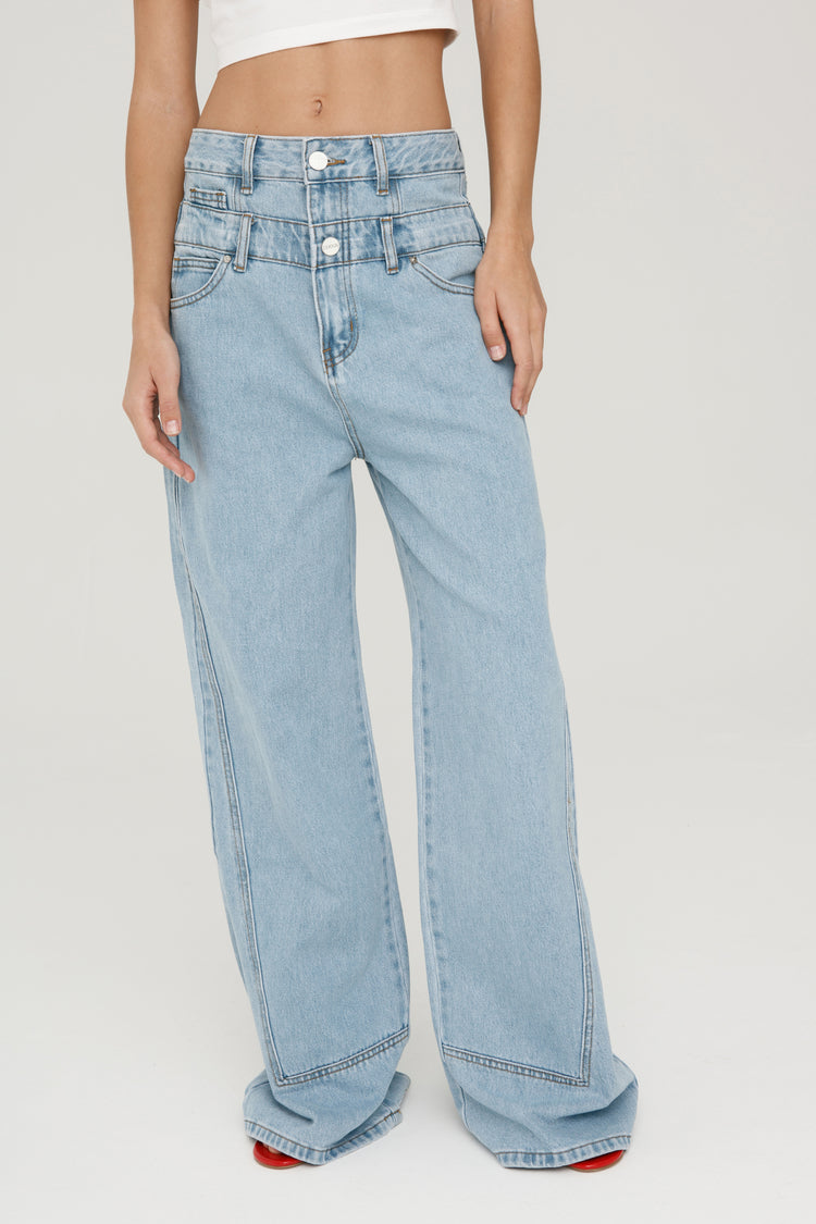 Jeans with double belt ((Cabbitch)), blue