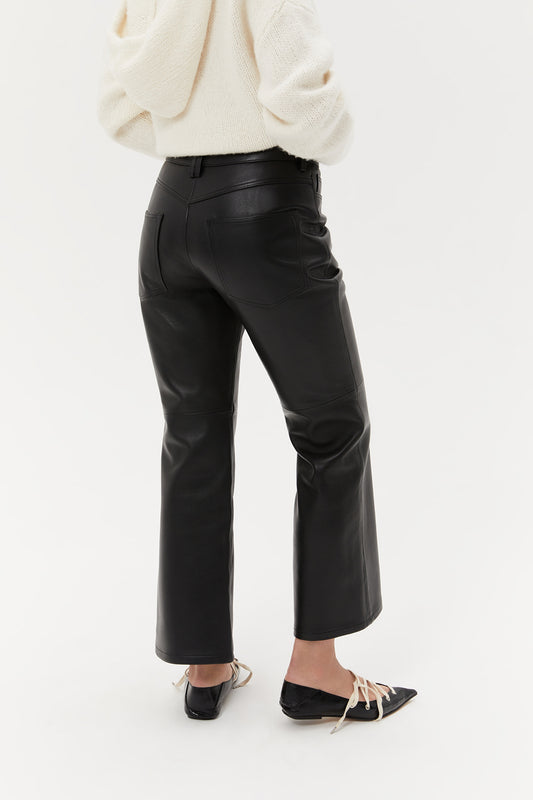 Cropped leather pants, black