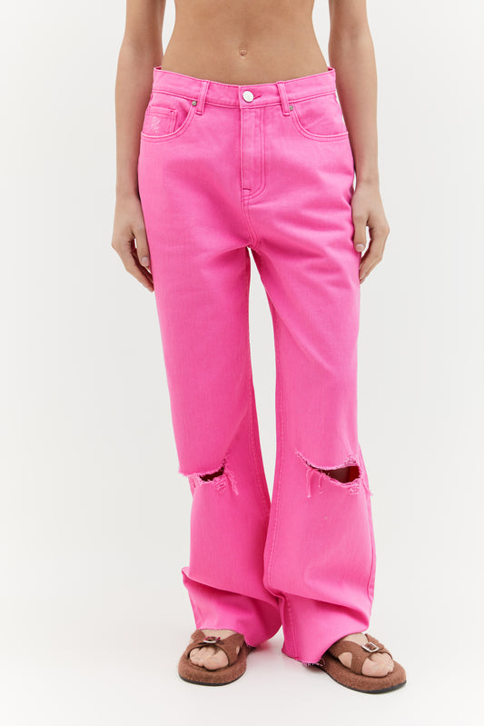Wide slashed jeans (Morning after a veeeery good date), bright pink