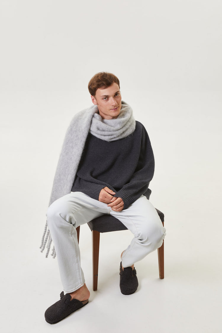 Gray melange wool and mohair scarf