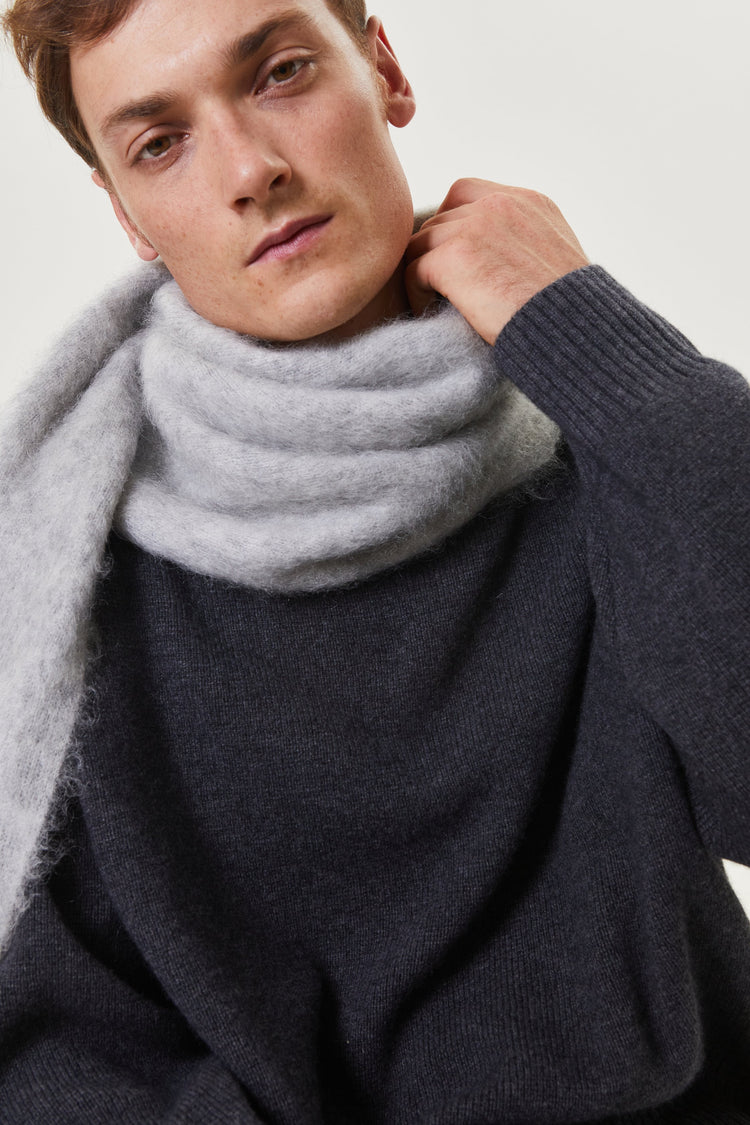 Gray melange wool and mohair scarf