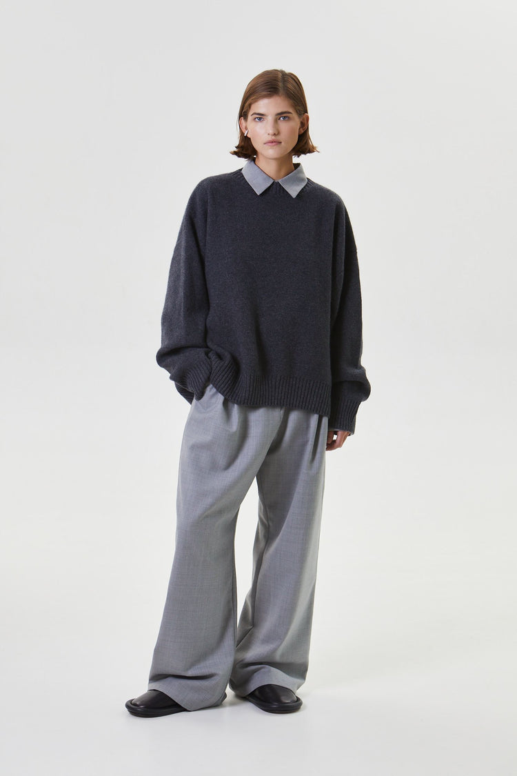 Dark gray wool and cashmere sweater with a round neck